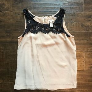 J Crew Black and Tan silk lace blouse size 4